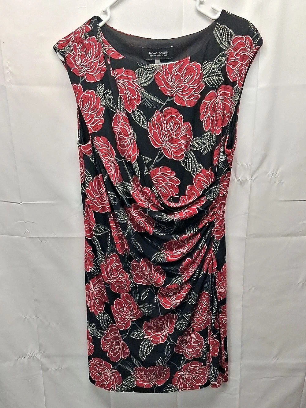 Evan-Picone Black Label Floral Mini Dress in Black & Red Size 12 Like New